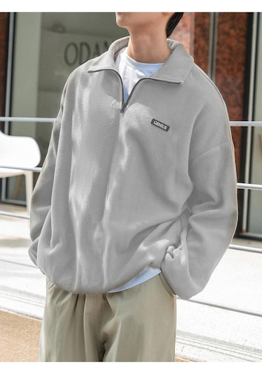 Genıus Store Erkek Polar Oversize Sweatshirt Polar Sweatshirt Gri