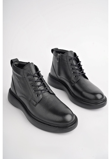 Muggo Bernard Garantili Hakiki Deri Bağcıklı Fermuarlı Kaymaz Taban Casual Erkek Bot 001