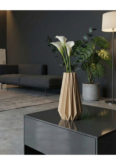 Elana Design Tria Vazo - Modern Tasarımlı Şık Çiçek Vazosu Bej
