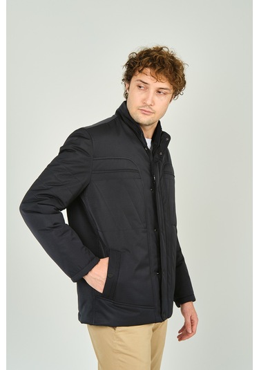 Lucas Erkek Hakim Yaka Desenli Fermuar Ve Çıtçıt Kapamalı Kaban 4782 Lacivert Lacivert