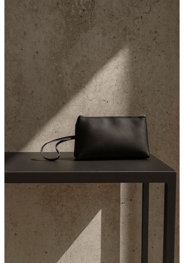 Siyah Deri Makyaj Çantası Kozmetik Seyahat Valizi Çanta Organizeri Orta Boy Düzenleyici Siyah