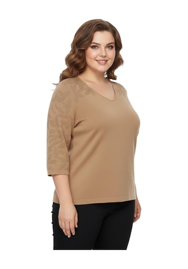 Lavella Kadın V Yaka Yaka Truva Kol Kazak Bgl-st05081 Camel