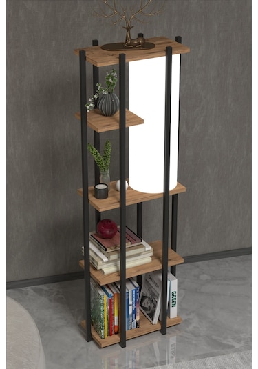 Retohome 5 Raflı Lambaderli Kitap Rafı.,kitaplıklı Lambader Atlan Beyaz