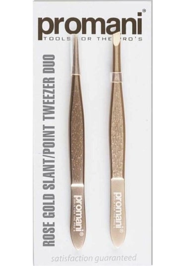 Promani Eğik ve Sivri Uçlu Cımbız Seti Rose Altın 2'li