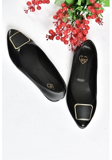 Fox Shoes P726776309 Siyah Toka Aksesuarlı Kadın Babet Siyah-suni Deri Siyah