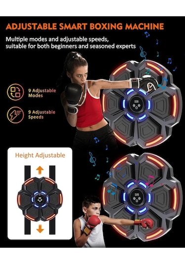 Bluetooth Hoparlör Özellikli Duvar Boks Makinesı 9 Mod Seviye Ayarlı Müzikli Boks Makinesı Siyah