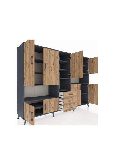 Hyperion Dolap 13 Raflı 3 Çekmeceli 9 Kapaklı 220x44x163 Antrasit Antrasit-çam