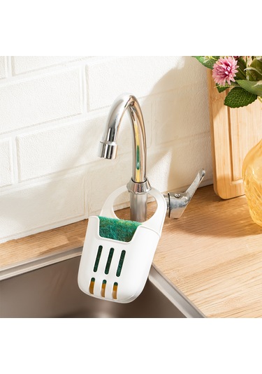 Porsima Org-319-1 Pratik Askılı Silikon Bulaşık Süngerlik Düzenleyici - Bulaşık Süngeri - Beyaz Beyaz