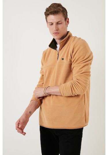 Buratti Slim Fit Anti-Pilling Tüylenme Yapmayan Bato Yaka Kışlık Şardonlu Erkek Polar 5906001 Vizon