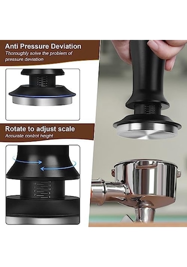 Metabagua Espresso Tamper Kahve Tamper 53mm, Yaylı Sabit Basınçlı Espresso Tamper Seti, Barista Kahve Severler Için 1s0f0c Siyah