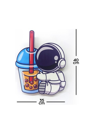 Astronot Içecek Ahşap Işıklı Çocuk Odası Duvar Tablosu