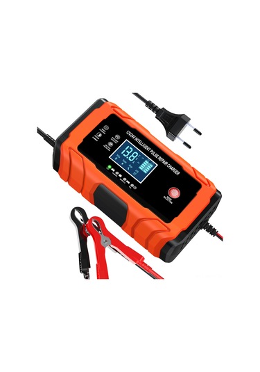 Neevoyu Turuncu 12v10a/24v5a Akıllı Akü Şarj Cihazı, Dijital Ekran, Sıcaklık Algılama, Onarım Fonksiyonu, Avrupa Şarjı, Otomobil-motosiklet Uyumlu