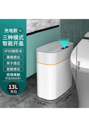 Otomatik Akıllı Lüks Banyo Usb Şarjlı Çöp Kovası 13 Litre Gri