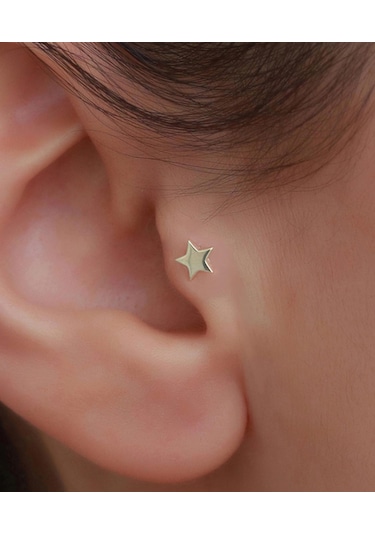 14 Ayar Altın Yıldız Tragus Piercing Sarı Altın