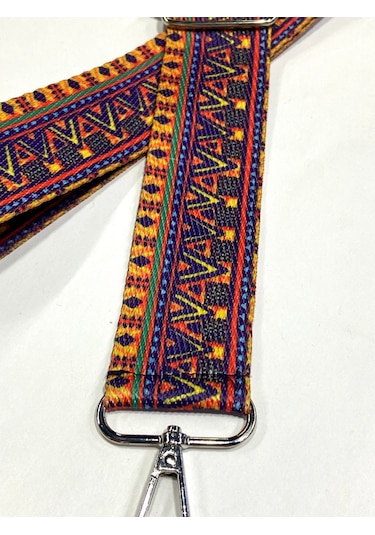 Karan Tuhafiye Otantik Desenli Çanta Sapı / Ayarlanabilir Palaska / Polyester Çanta Sapı Koyu Sarı