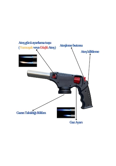 Depomega 1300 Derece Pürmüz Çakmak St-818 + 1 Adet Flash Çakmak Gazı Siyah
