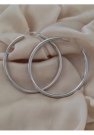 Xl Halka Boru Model Gümüş Renk Çelik Küpe 8cm Silver