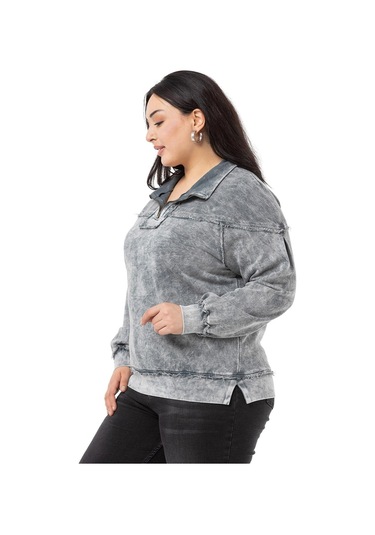 Büyük Beden Pis Dikişli Fermuarlı Yırtmaçlı Parça Boyalı Gri Sweatshirt-gri Gri