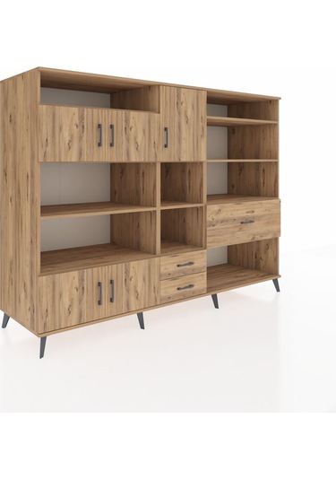 Kronos Dolap 13 Raflı 3 Çekmeceli 5 Kapaklı 220x59x163 Çam-çam Çam-çam