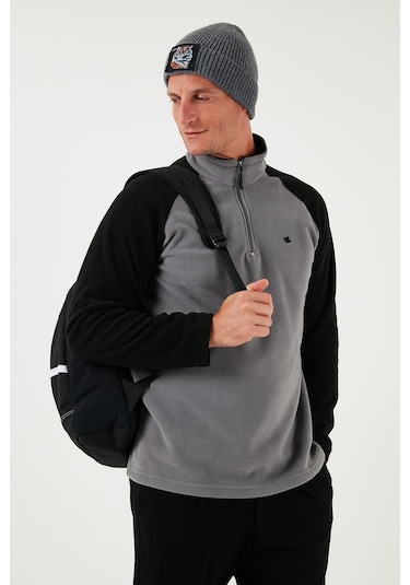 Buratti Slim Fit Yarım Fermuarlı Kışlık Şardonlu Erkek Polar 5906055 Gri