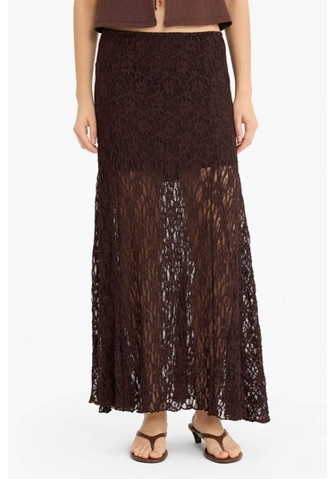 Defacto Yüksek Bel Dantel Maxi Etek F8063ax25smbn267 Kahve