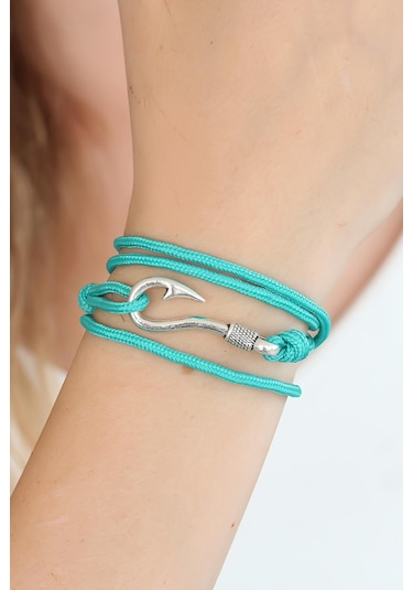 Turkuaz Renk Gümüş Metal Kancalı Bayan Çoklu Bileklik Renkli