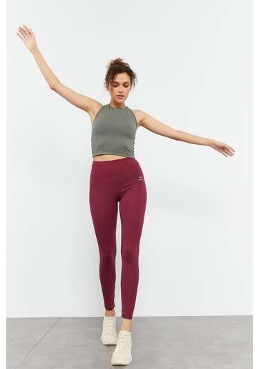 Tommy Life Bordo Yüksek Bel Toparlayıcı Slim Fit Dar Paça Kadın Tayt - 94011 Bordo