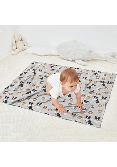 Border Collie Desenli 40x30 İnç Polar Bebek Battaniyesi, Yumuşak Ve Dört Mevsim Kullanım-a2 Border Collie Coffee