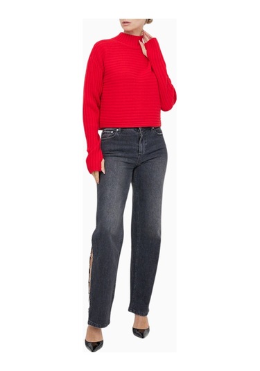 Almi Alice And Olivia Tavill Yarım Balıkçı Yaka Ribanalı Pullover Kazak Kırmızı