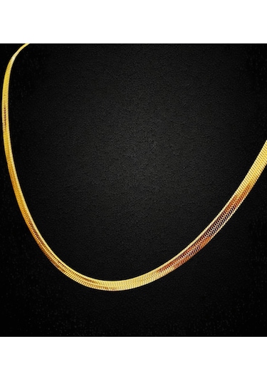 Gold Renk İtalyan Zincir Yassı Model Kadın Kolye Gold