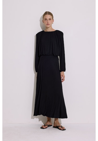 Dökümlü Balon Form Bluz Siyah Siyah