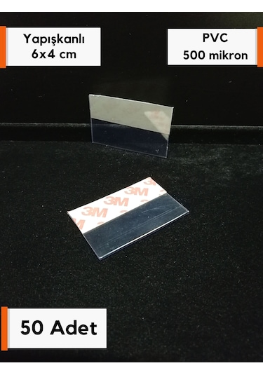 50 Adet Pvc Etiketlik 6x4 Cm Yapışkanlı Şeffaf Etiketlik, Raf Vit