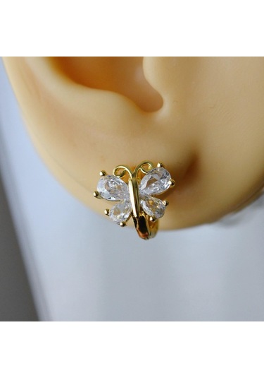 Gold Çelik Kelebek Küpe Sarı