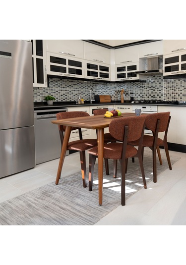 Rapsodi Ceviz Ahşap 6'lı Mutfak Salon Yemek Odası Sandalyesi