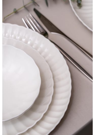 Kütahya Porselen Bone Luz Form 27 Parça 6 Kişilik Yemek Takımı Beyaz﻿﻿