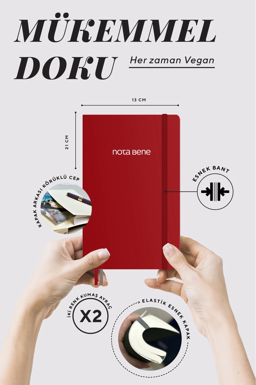 Nota Bene Classic Esnek Kapak Defter, 13x21 Cm, Çizgili Red