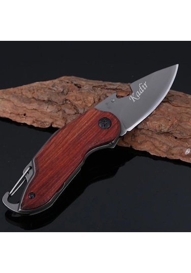 Buck Serisi İsme Özel X48 Ahşap Kabzeli Cep Çakısı Siyah