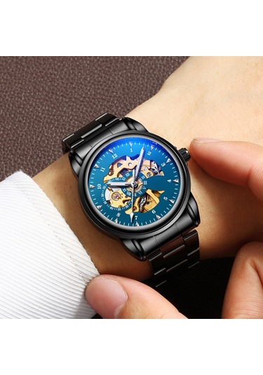 Mekanik Erkek Kol Saati Gerçek Deri Erkek Kol Saati Toptan Su Geçirmez Saat Erkek Öğrenci Kol Saati Işıldayan Altın