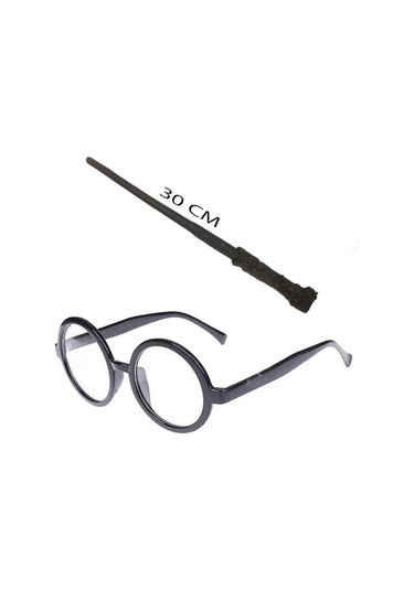 Harry Potter Asası Ve Siyah Çerçeveli Gözlük Seti Tdrtr
