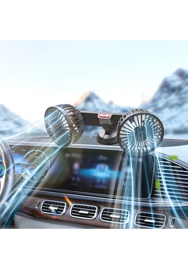 F4206 3 Vites Ayarlanabilir Enayi Araba Fanı 360 Derece Dönebilen Çift Kafa Hava Fanı