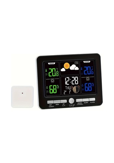 Motion003 1 Adet Siyah Renkli Lcd Ekranlı Hava Durumu İstasyonu Atomik Saat Barometre Sıcaklık Nem Ölçer Çift Alarmlı Takvim Gösterimi Usb Çalışan