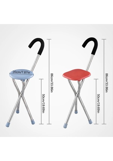 Xuweiwei Kırmızı Kare Katlanır Hafif Yaşlılar İçin Yürüme Bastonu Oturaklı Kamp Taburesi