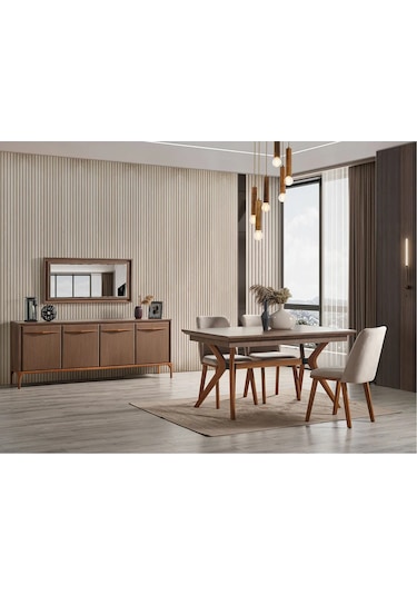 Lima Yemek Odası Takımı Yemek Masası + 4 Adet Sandalye Kahverengi