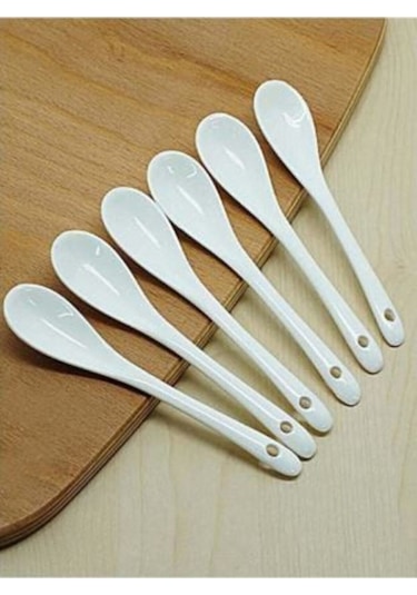 6'lı Lüx Porselen Çay Kaşığı & Tatlı & Reçel Kaşığı Sos Kaşığı Nescafe Kaşığı Beyaz