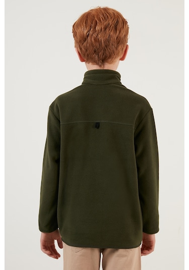 Lela Yumuşak Dokulu Fermuarlı Dik Yaka Şardonlu 2'Li Paket Çocuk Polar 5905002S2 Haki-Siyah