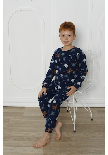 Fames Pijama Kışlık Çocuk Polar Pijama Takım Lacivert