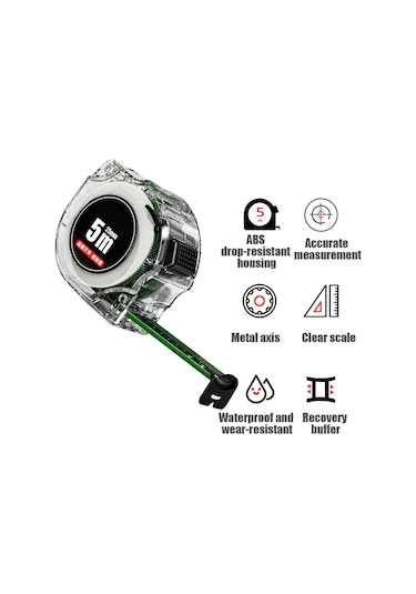 Beyaz 5 M 25mm-floresan Mezura 3 5 7.5 10 M Kalınlaşmış Şeffaf Ahşap Cetvel Yüksek Karbon Çelik Metre Ölçer Mesafe Ölçüm Bandı