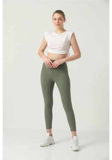 Kallima Haki Içi Polarlı Kışlık Yüksek Bel Toparlayıcı Fitilli Tayt Haki