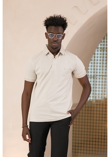 Paul Martin Örme Polo Yaka Regular Fit Pamuklu Ve Likralı T-shirt krem