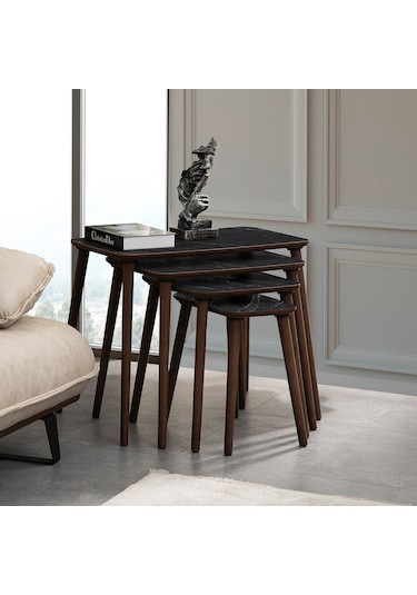 Vovvahome Luci 4lü Dörtlü Mdf Ahşap Zigon Sehpa - Siyah Mermer